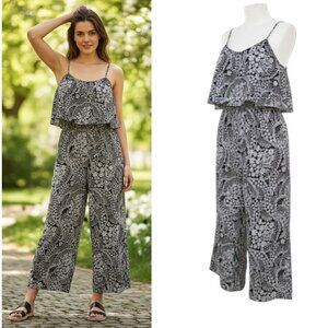 CeCe Floral Romper Wmn's Sz S Black White Sleeveless Adjustable Straps Side zip